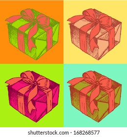 Present box, vector sketch set 