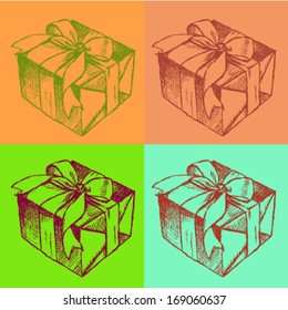 Present box, vector sketch set 