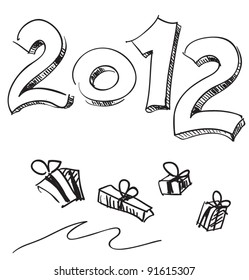 Present boxes 2012 new year sketch vector illustration