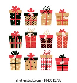 Present boxes collection. Cute design for greeting card. Vector illustration