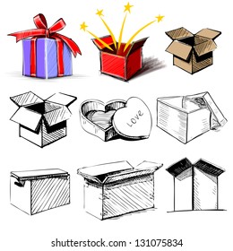Present boxes collection  Hand drawing sketch vector illustration