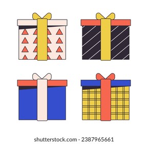 Present boxes flat line color isolated vector object. Gifts. Prize for winners. Editable clip art image on white background. Simple outline cartoon spot illustration for web design