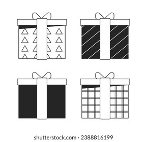 Present boxes flat monochrome isolated vector object. Prize for winners. Editable black and white line art drawing. Simple outline spot illustration for web graphic design