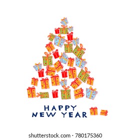 Present Boxes with Happy New Year Text. Vector Illustration