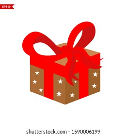 Present boxes with isolated red ribbons on white, vector backgrounds