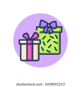 Present boxes line icon. Gift wraps with ribbons and bows outline sign. Surprise, sale, bonus concept. Vector illustration, symbol element for web design and apps