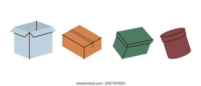 Present boxes. Package cardboard boxes. Vector illustration.