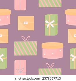 Present boxes seamless pattern. Gift boxes pattern.  Vector illustration 