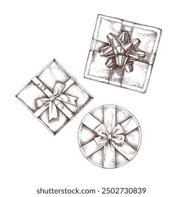 Present boxes top view hand drawn illustration