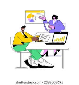 Present business plan isolated cartoon vector illustrations. Woman presents new business plan to manager, brainstorming process, discussing startup, cooperation and communication vector cartoon.