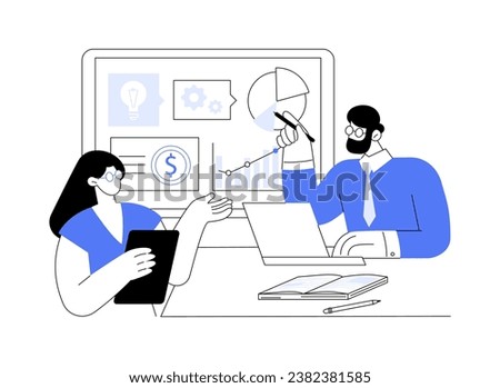 Present business plan isolated cartoon vector illustrations. Woman presents new business plan to manager, brainstorming process, discussing startup, cooperation and communication vector cartoon.