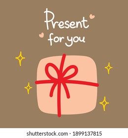 Present card with cute pink package for valentine day. simple vector for kids, celebration cards and invitation