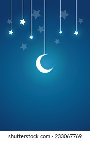 Present Card in Night theme, Moon, Stars with copy space