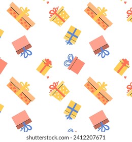 present cartoon box pattern for celebration design. Vector illustration for wrapping paper, scraping, greeting card. 
