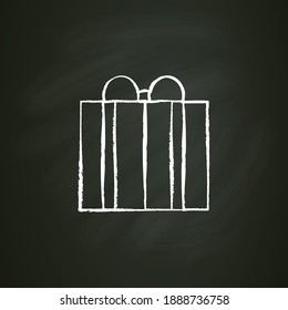 Present chalk icon. Gift box with bow ribbon. Holiday congratulation, surprise concept. Holiday offer. Christmas, new year, birthday celebration symbol. Editable vector illustration on chalkboard