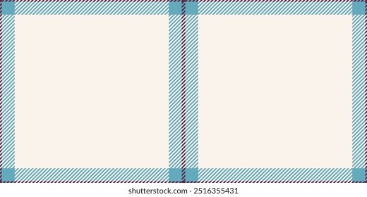 Present check textile texture, tidy background tartan plaid. Drawing vector fabric pattern seamless in white and cyan colors palette.