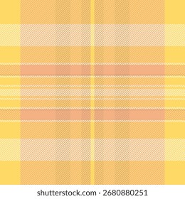 Present check texture fabric, kilt textile pattern tartan. Structure plaid seamless vector background in orange and yellow colors palette.
