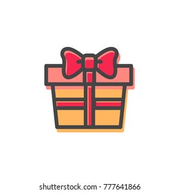 Present and Christmas elegance, gift with cute red bow made of ribbon, wrapping covering box with something inside of it vector illustration