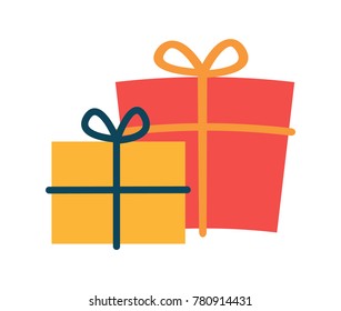 Present and Christmas elegance, gift with cute bow made of ribbon, wrapping covering box with something inside of it vector illustration