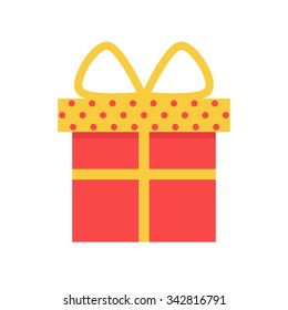 Present christmas isolated icon on white background. Present box icon. Birthday present. Holiday present. Present gift. Flat style vector illustration. 