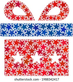 Present collage of stars in various sizes and color hues. Present illustration uses American official blue and red colors of Democratic and Republican political parties, and star shapes.