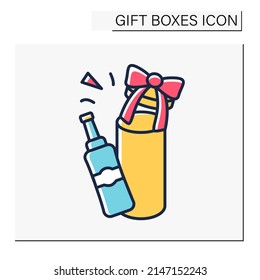 Present color icon. Bottle gift box. Packing for alcohol for a birthday surprise. Celebration. Gift box concept. Isolated vector illustration