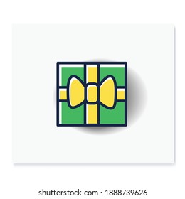 Icono de color actual. Caja de regalo con cinta de arco, vista superior. Felicitaciones de vacaciones, concepto sorpresa. Oferta de vacaciones. Navidad, año nuevo, celebración de cumpleaños. Ilustración vectorial aislada