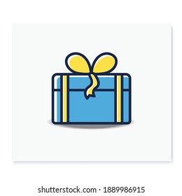 Present color icon. Gift box with bow ribbon. Holiday congratulation, surprise concept. Holiday offer. Christmas, new year, birthday celebration symbol. Isolated vector illustration