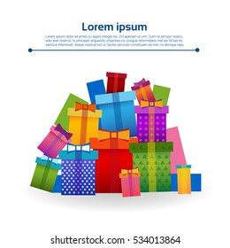 Present Colorful Gift Collection Box Set Banner Flat Vector Illustration