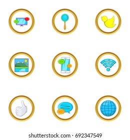 Present communication icon set. Cartoon set of 9 present communication vector icons for web isolated on white background