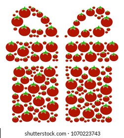 Present composition of tomatoes in variable sizes. Vector tomato elements are combined into present illustration. Tomatoes vector illustration.