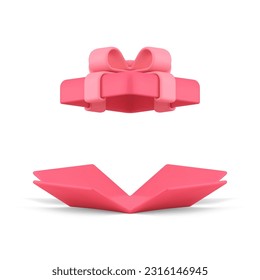 Present container open package pink wrapped gift box with open lid 3d icon realistic vector illustration. Premium cardboard pack festive shopping product presentation sale discount decor element