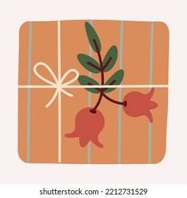 Present craft icon. Bundle of cotton with flowers. Graphic element for printing on fabric. Poster or banner for website. Tenderness, love and care. Fashion and Style. Cartoon flat vector illustration