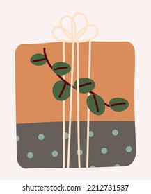 Present craft icon. Graphic element for printing on fabric, poster or banner for website. Handmade bundle, textiles and cotton, bedspread, surprise for loved one. Cartoon flat vector illustration