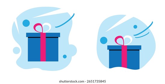Present or Discount Box in Blue Flat Style. Gift and product advertisement vector art