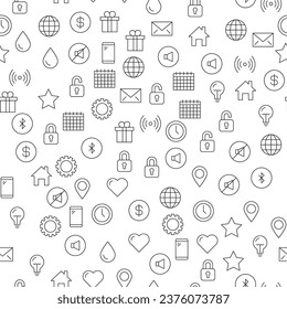 Present, Envelope, The Internet, Lock, Heart, Map Pin Seamless Pattern for printing, wrapping, design, sites, shops, apps