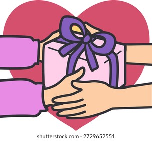 Present Exchange mit Herz - Niedliches Giving Concept. Perfekt für den Valentinstag, Dankesthemen, Charity-Designs, Feiern, Grußkarten, Poster und Grafiken in den sozialen Medien.