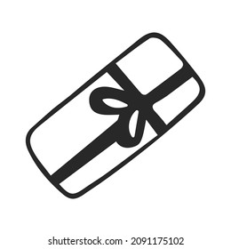 Present in a flat style. Outline on an isolated white background. Gift box hand drawn. For icons, web and other design. Vector.