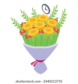 Present flower bouquet icon isometric vector. Gift delivery. Online business