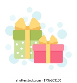 Geschenkbox mit Bogen-Ikone, isolierter, weißer Hintergrund. Flachdesign. Vector-Abbildung.