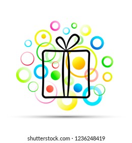 Present gift box and color circles