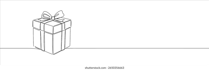 Presente caixa de presente contínuo um desenho de linha. Surpresa, presente símbolo. Ilustração vetorial.