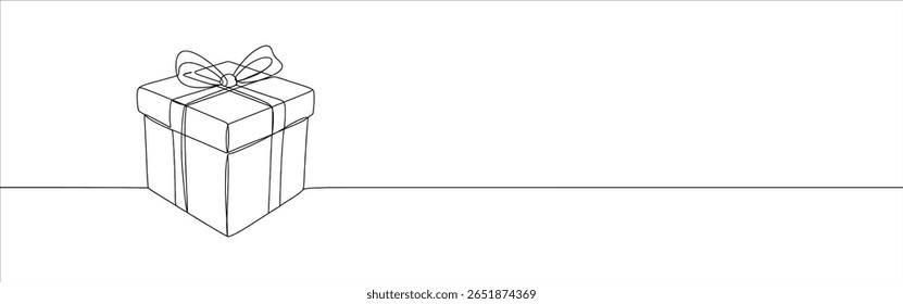 Presente caixa de presente contínuo um desenho de linha. Surpresa, presente símbolo. Ilustração vetorial.