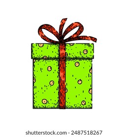 present gift box hand drawn. christmas sale, ribbon surprise, red card present gift box vector sketch. isolated color illustration