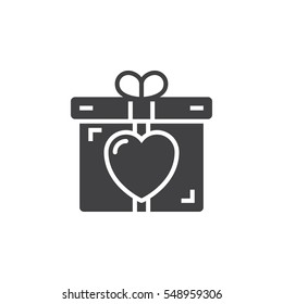 Present, gift box with heart icon vector, filled flat sign, solid pictogram isolated on white. Symbol, logo illustration