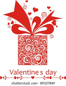 Present gift box with hearts. Valentine's day vector background