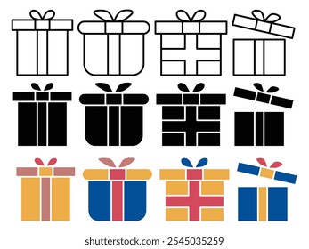Present gift box icon collection on white background