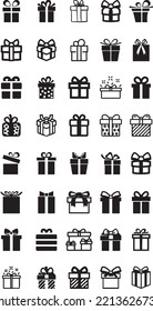 Present gift box icon. Gift box icon in line style isolated on white. Christmas gift icon illustration vector symbol. Gift set different icon sign. Surprise. Vector illustration