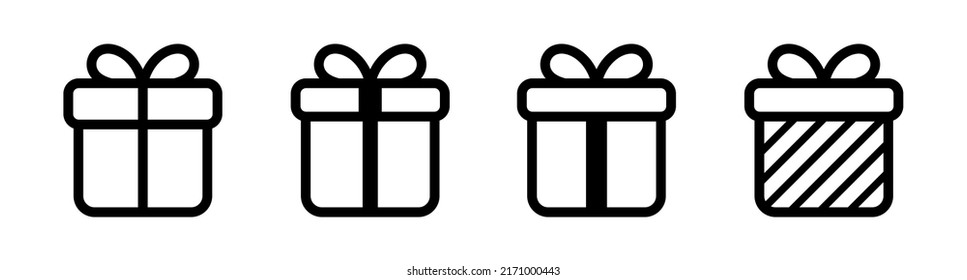 Icono de la caja de regalo. Juego de iconos de la caja de regalo. Presentar símbolo. Símbolo vectorial de la ilustración del icono de regalo de Navidad. Sorpresa con caja de regalo. Ilustración vectorial