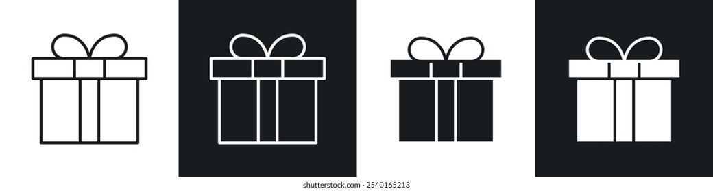 Present gift box icon set. Vector symbols in black and white colors.
